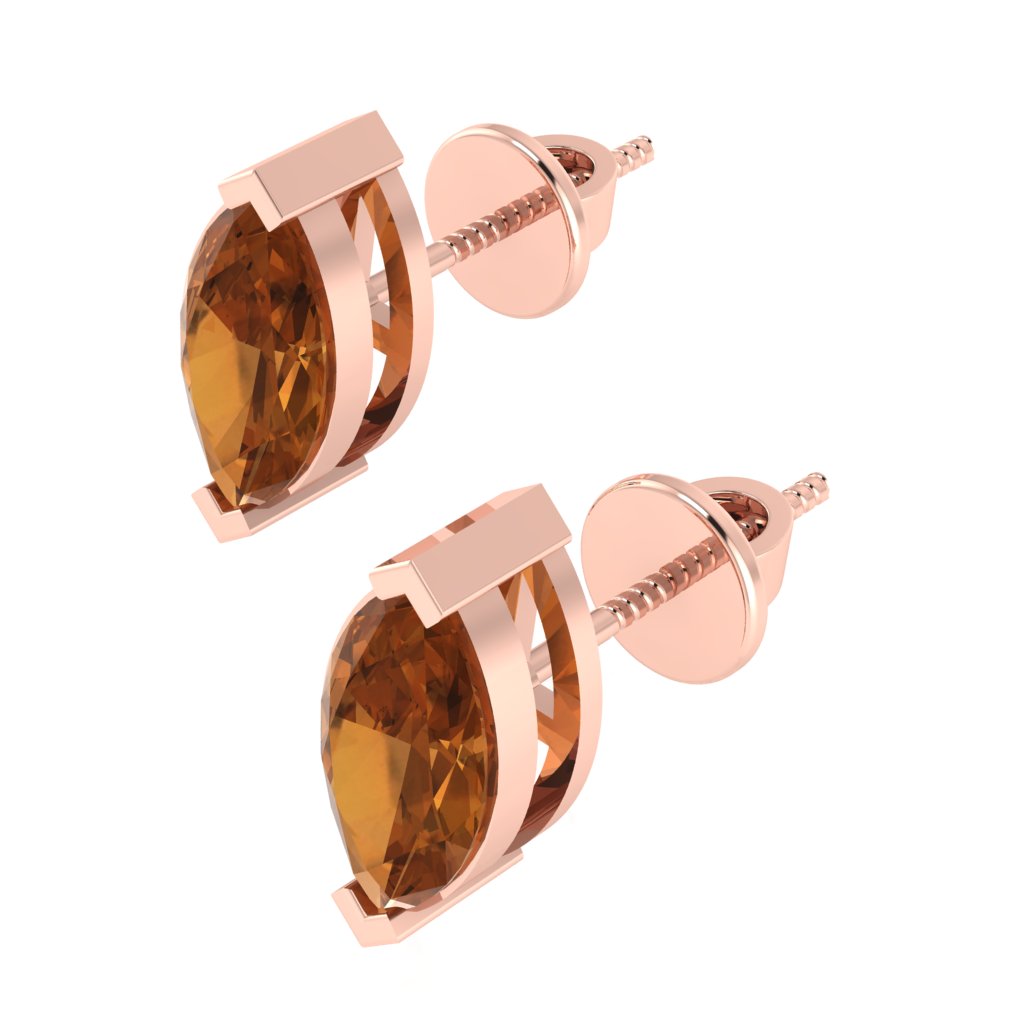 rose gold plated sterling silver marquise shape citrine november birthstone stud earrings