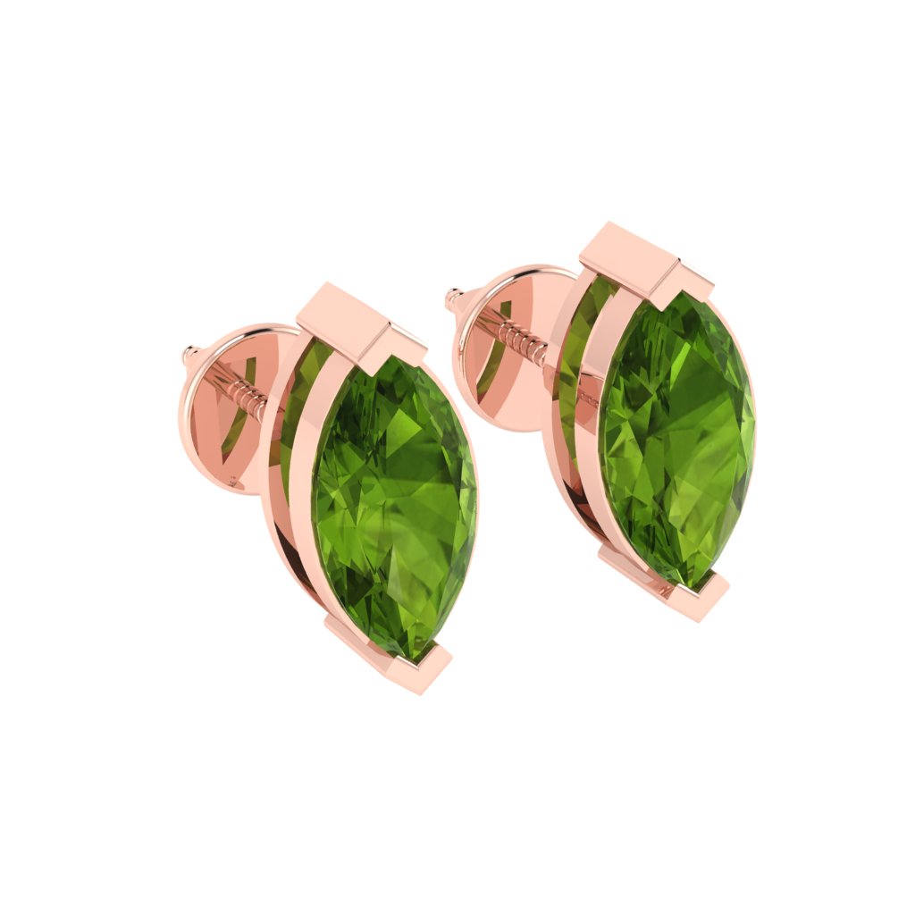 rose gold plated sterling silver marquise shape peridot august birthstone stud earrings