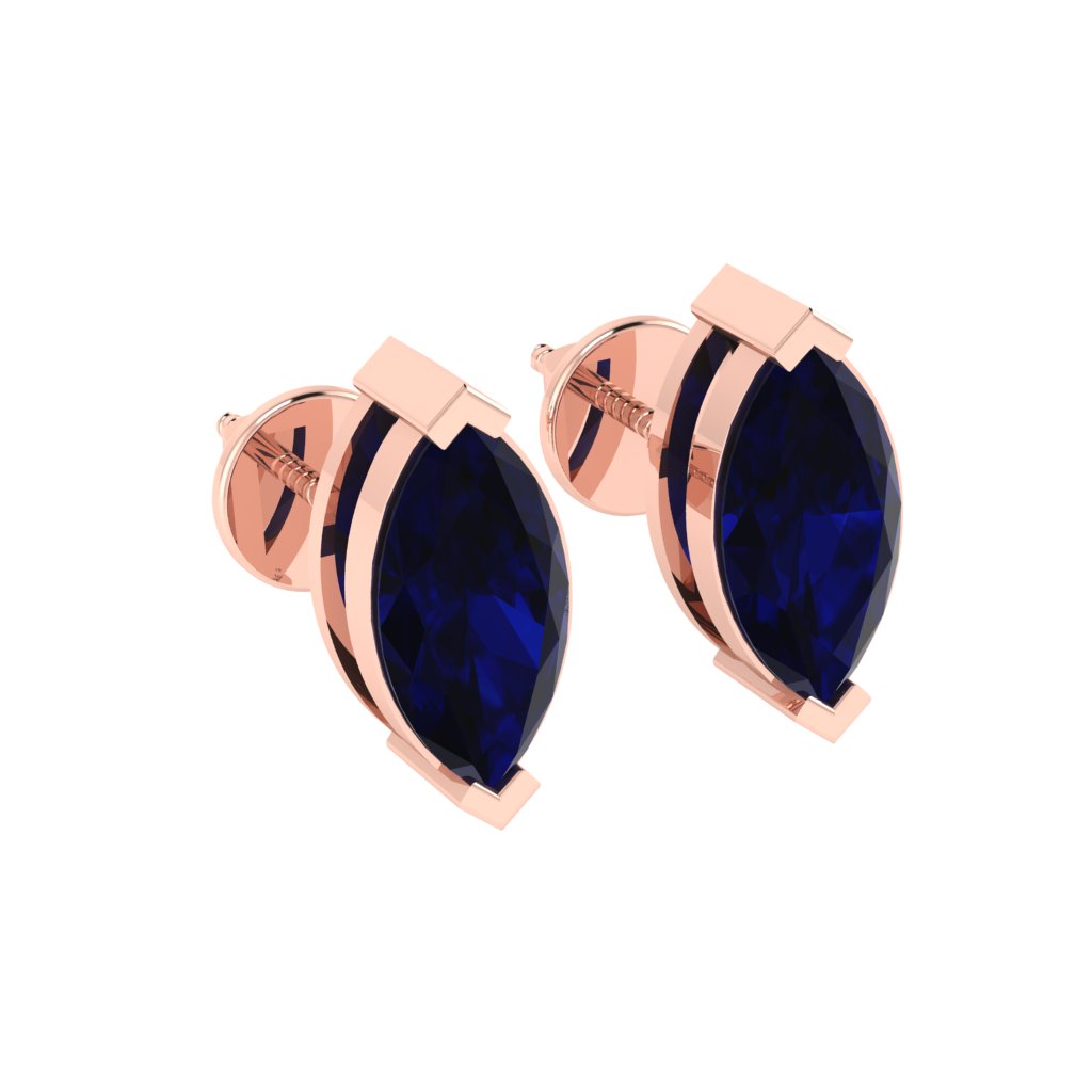 rose gold plated sterling silver marquise shape sapphire september birthstone stud earrings