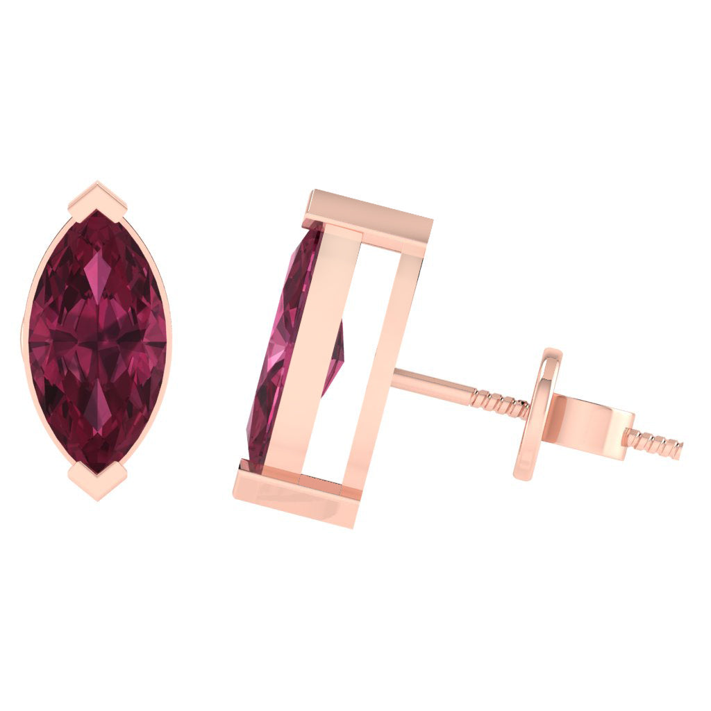 rose gold plated sterling silver marquise shape tourmaline october birthstone stud earrings