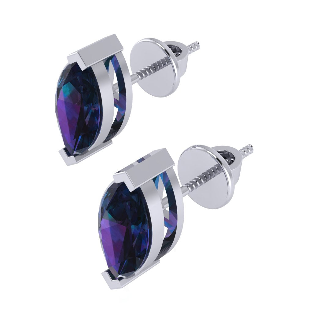 white gold plated sterling silver marquise shape alexandrite june birthstone stud earrings