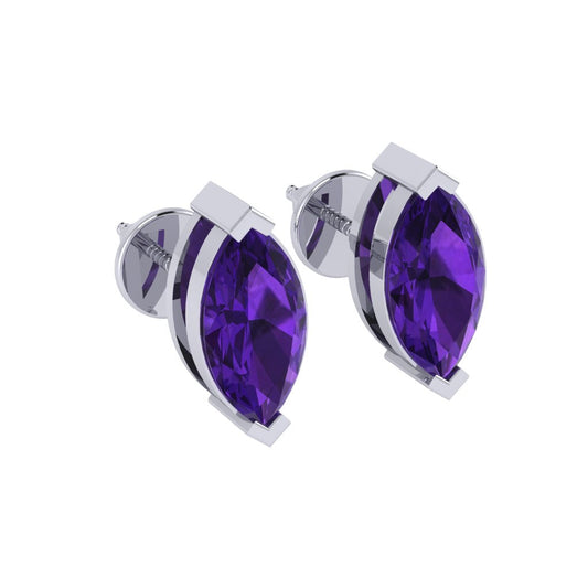 white gold plated sterling silver marquise shape amethyst february birthstone stud earrings