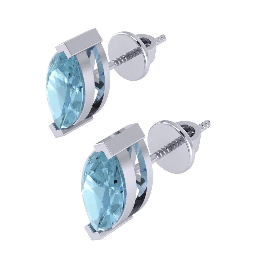 white gold plated sterling silver marquise shape aquamarine march birthstone stud earrings