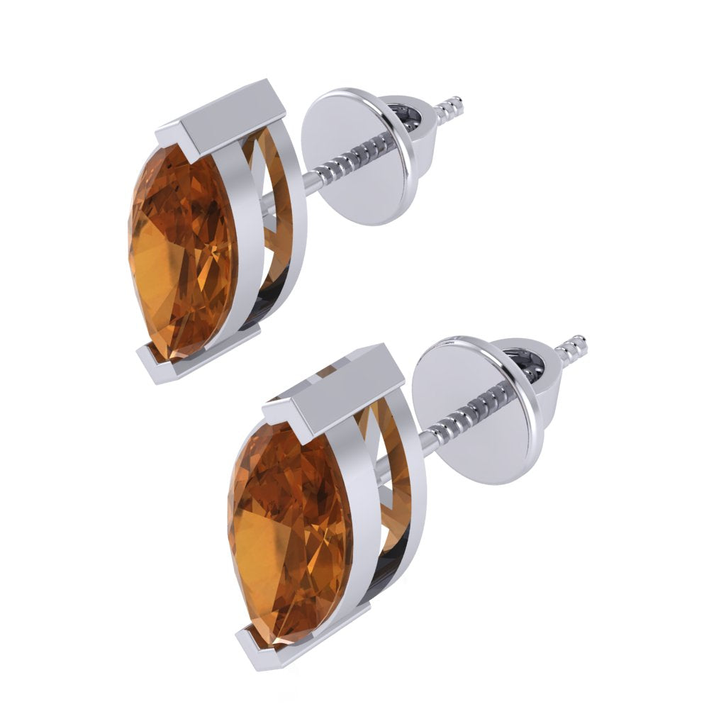 white gold plated sterling silver marquise shape citrine november birthstone stud earrings