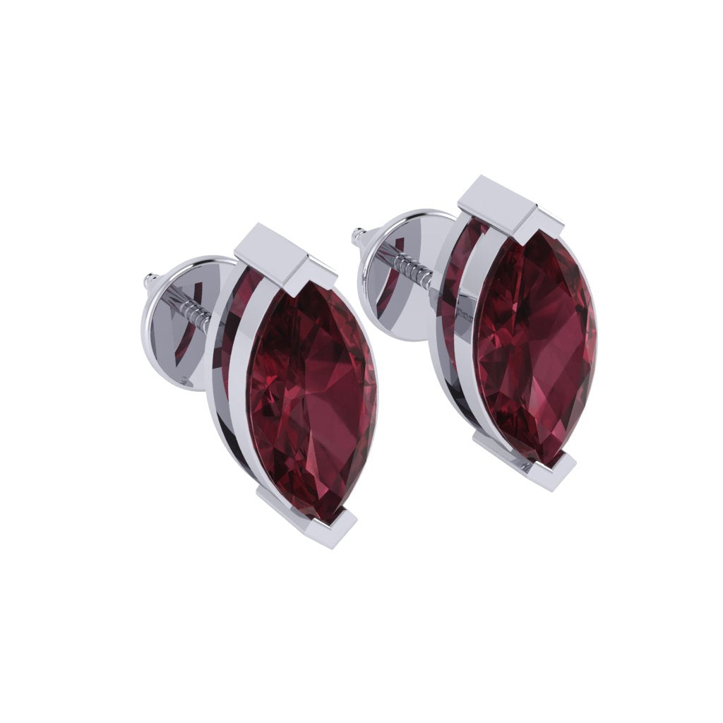 white gold plated sterling silver marquise shape garnet january birthstone stud earrings