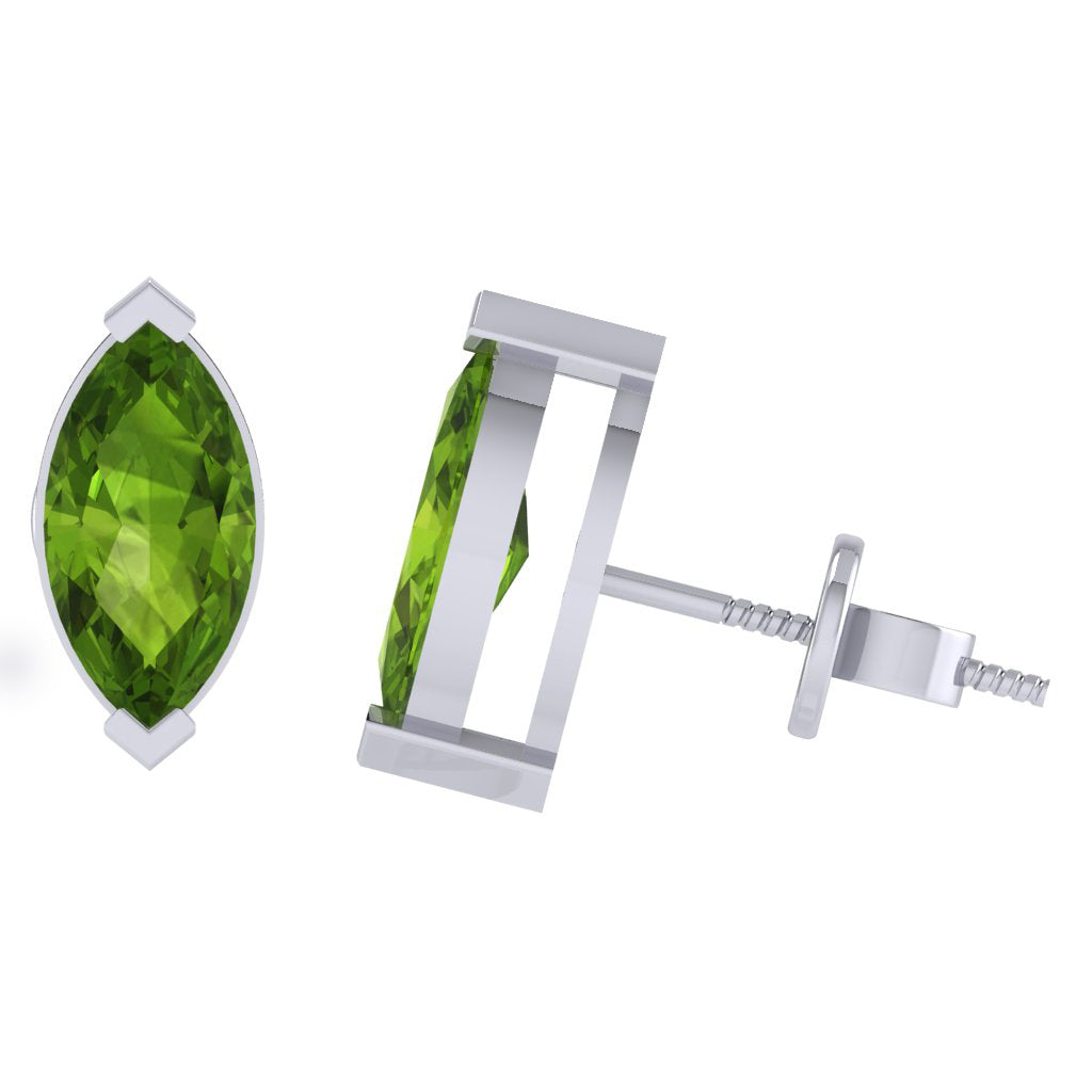 white gold plated sterling silver marquise shape peridot august birthstone stud earrings
