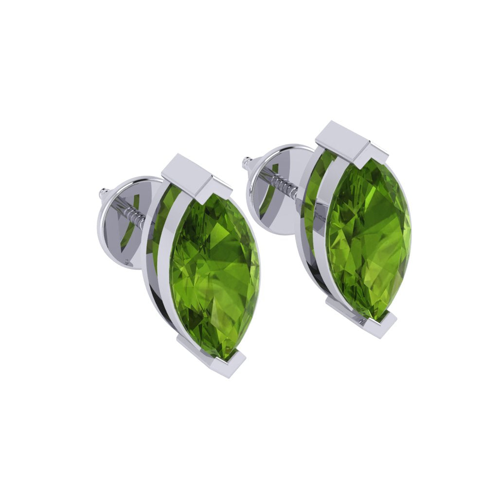 white gold plated sterling silver marquise shape peridot august birthstone stud earrings