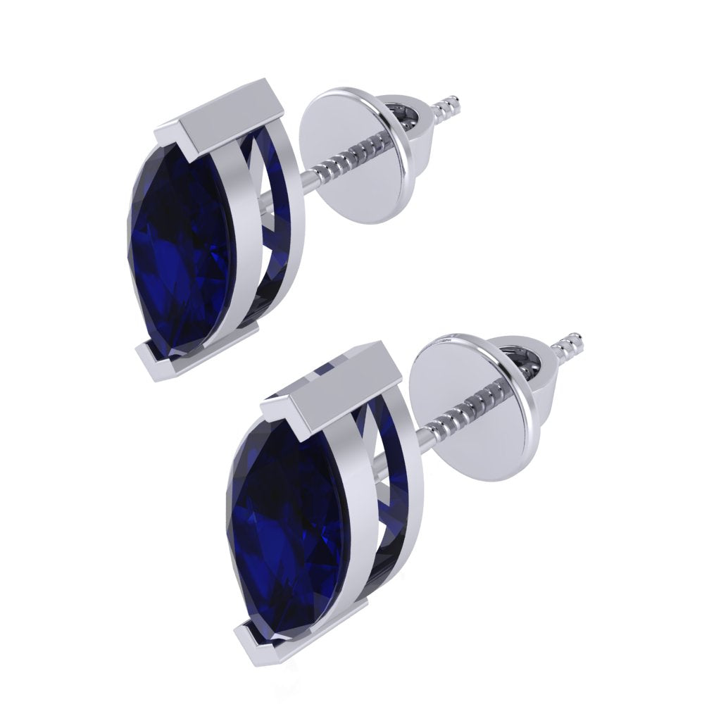 white gold plated sterling silver marquise shape sapphire september birthstone stud earrings