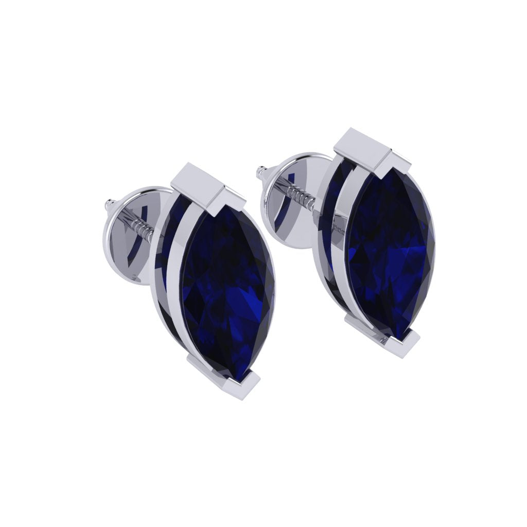 white gold plated sterling silver marquise shape sapphire september birthstone stud earrings