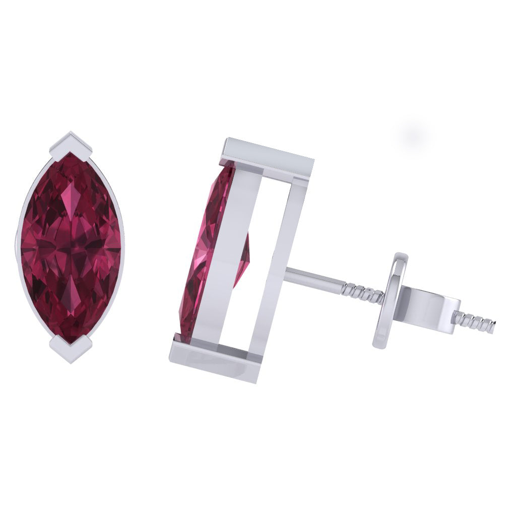 white gold plated sterling silver marquise shape tourmaline october birthstone stud earrings