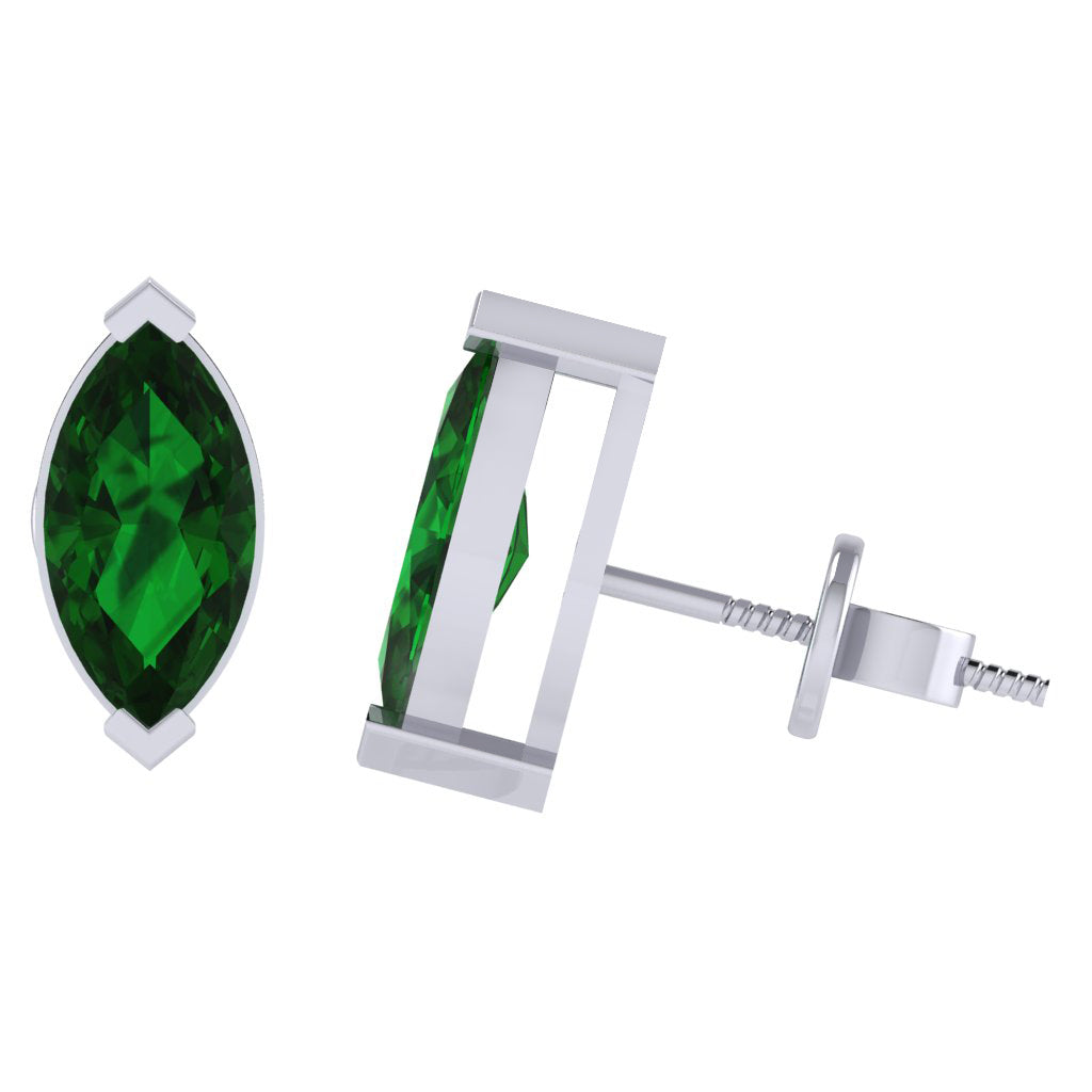 white gold plated sterling silver marquise shape emerald may birthstone stud earrings