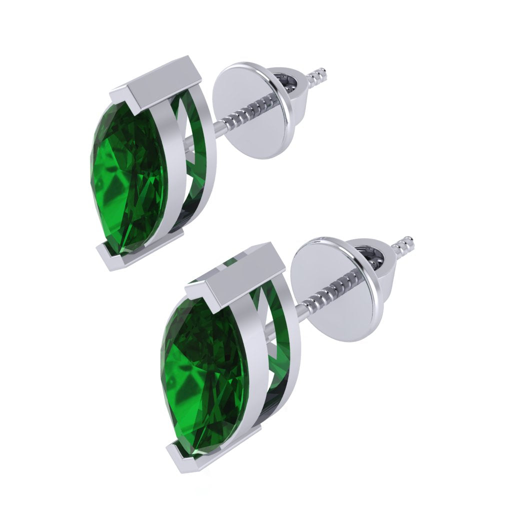white gold plated sterling silver marquise shape emerald may birthstone stud earrings