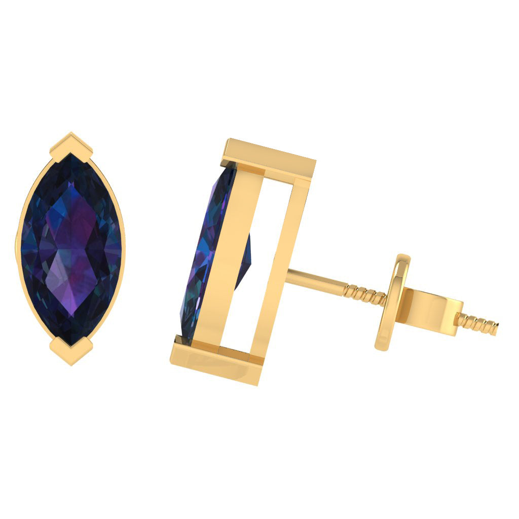yellow gold plated sterling silver marquise shape alexandrite june birthstone stud earrings
