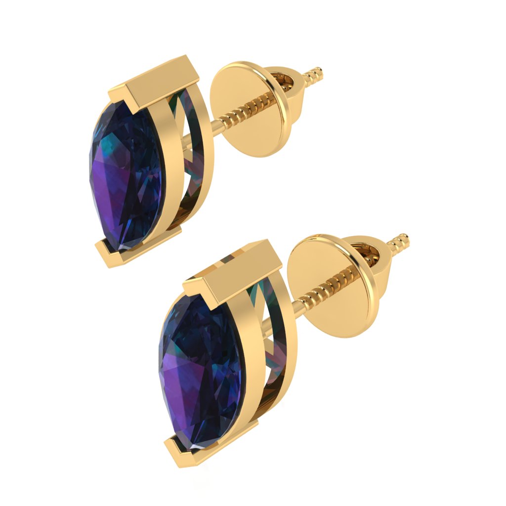 yellow gold plated sterling silver marquise shape alexandrite june birthstone stud earrings
