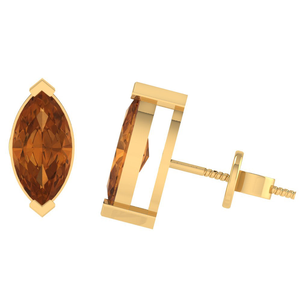 yellow gold plated sterling silver marquise shape citrine november birthstone stud earrings