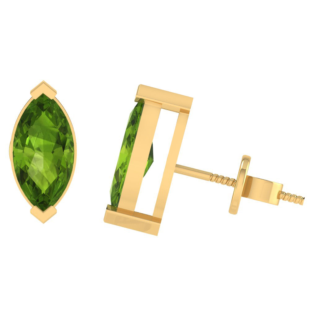 yellow gold plated sterling silver marquise shape peridot august birthstone stud earrings