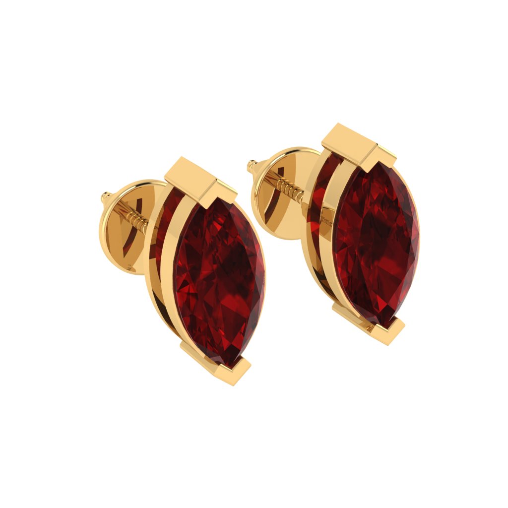 yellow gold plated sterling silver marquise shape ruby july birthstone stud earrings