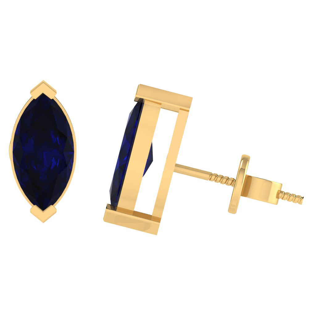 yellow gold plated sterling silver marquise shape sapphire september birthstone stud earrings