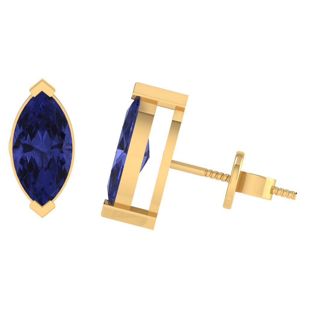 yellow gold plated sterling silver marquise shape tanzanite december birthstone stud earrings