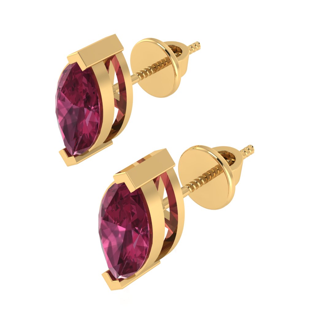 yellow gold plated sterling silver marquise shape tourmaline october birthstone stud earrings