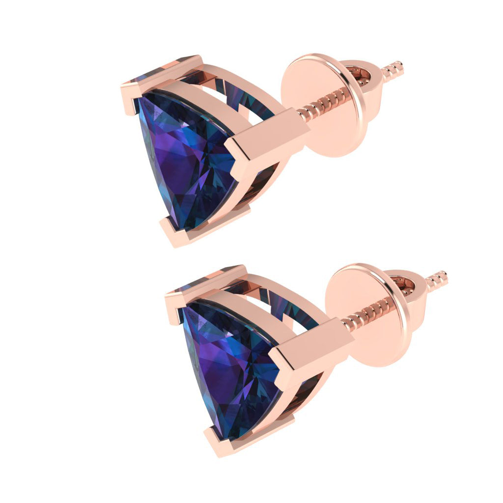 rose gold plated sterling silver trillion shape alexandrite june birthstone stud earrings