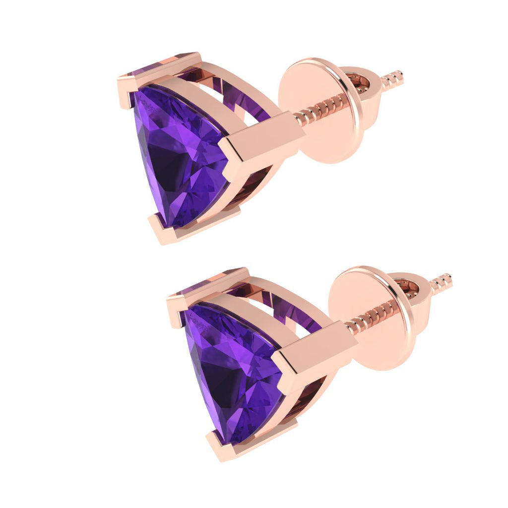rose gold plated sterling silver trillion shape amethyst february birthstone stud earrings
