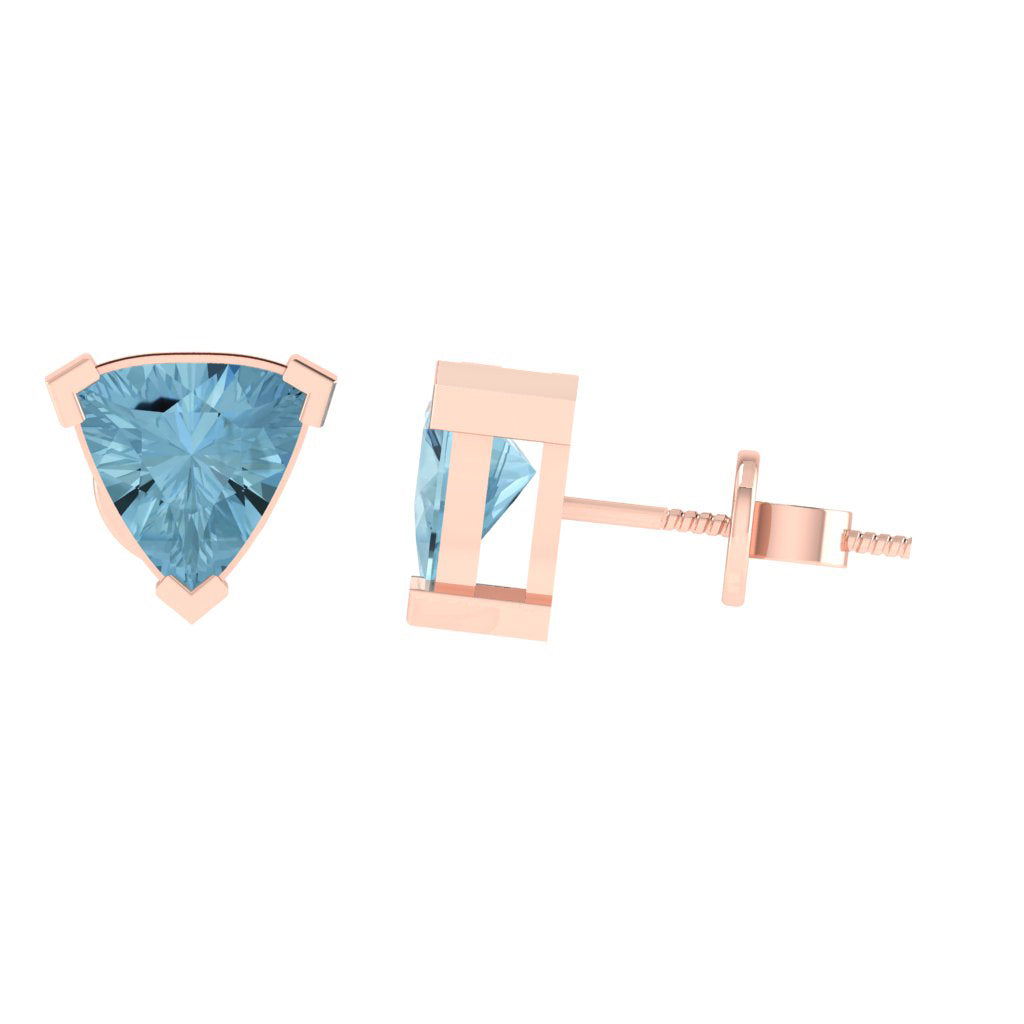 rose gold plated sterling silver trillion shape aquamarine march birthstone stud earrings