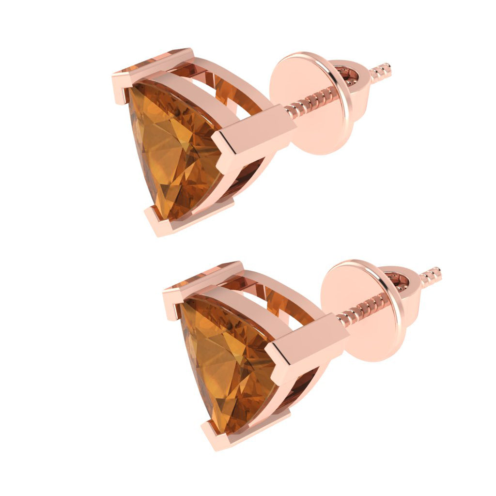rose gold plated sterling silver trillion shape citrine november birthstone stud earrings