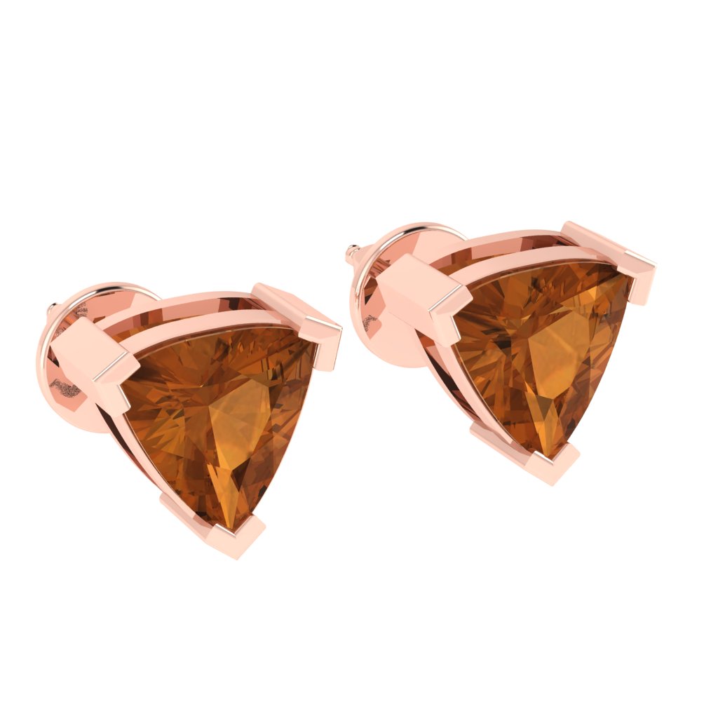 rose gold plated sterling silver trillion shape citrine november birthstone stud earrings