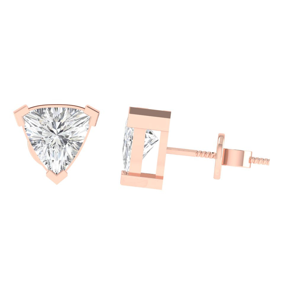 rose gold plated sterling silver trillion shape cubic zirconia april birthstone stud earrings