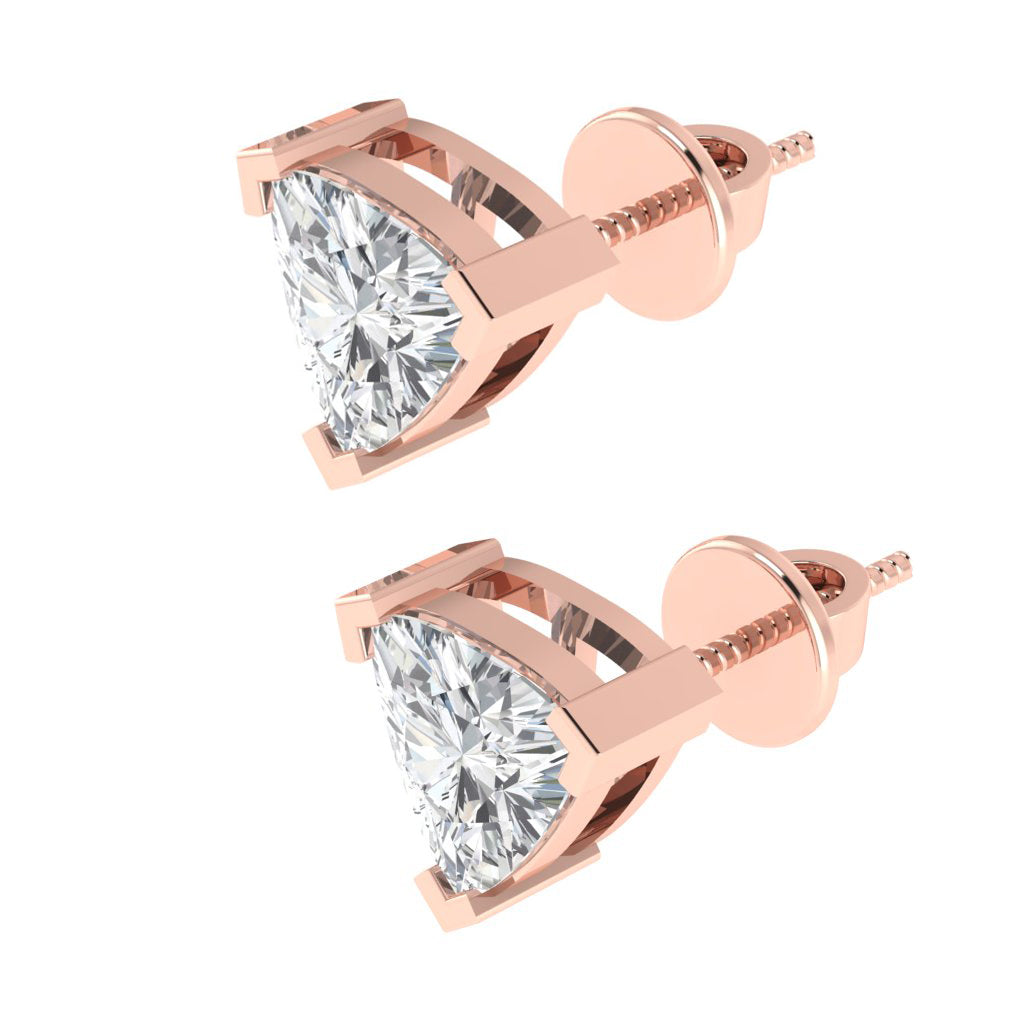 rose gold plated sterling silver trillion shape cubic zirconia april birthstone stud earrings