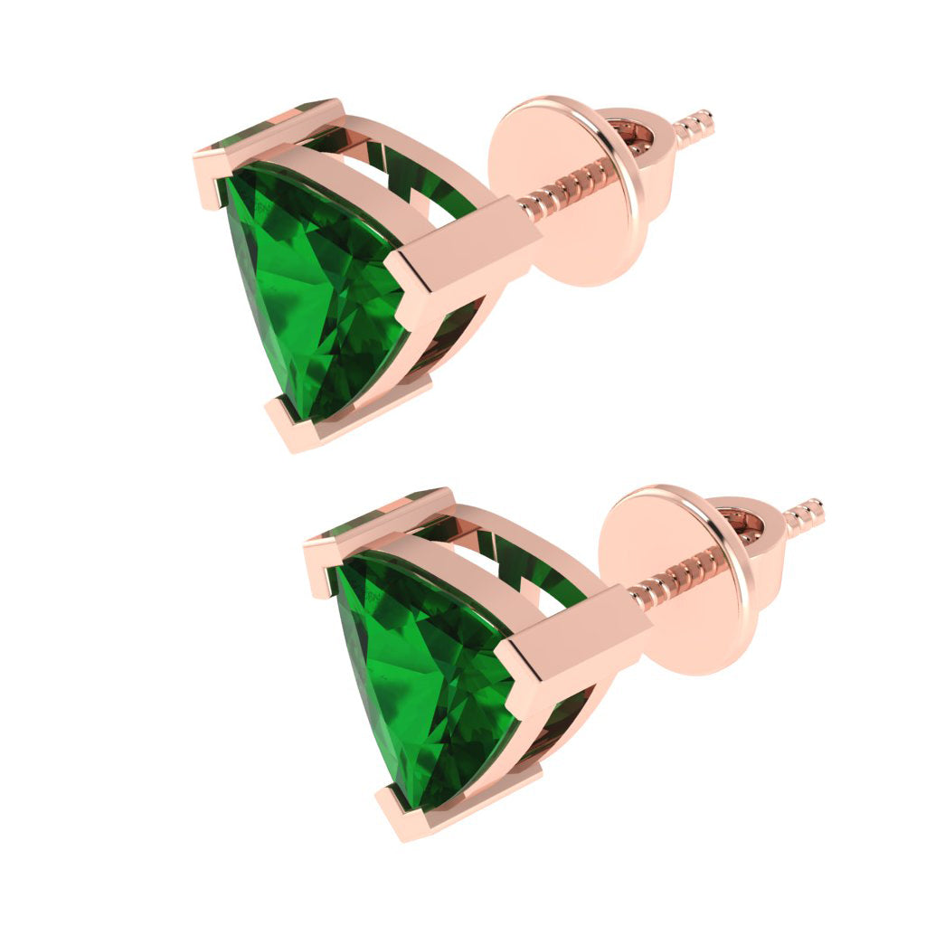 rose gold plated sterling silver trillion shape emerald may birthstone stud earrings