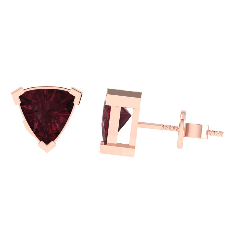 rose gold plated sterling silver trillion shape garnet january birthstone stud earrings