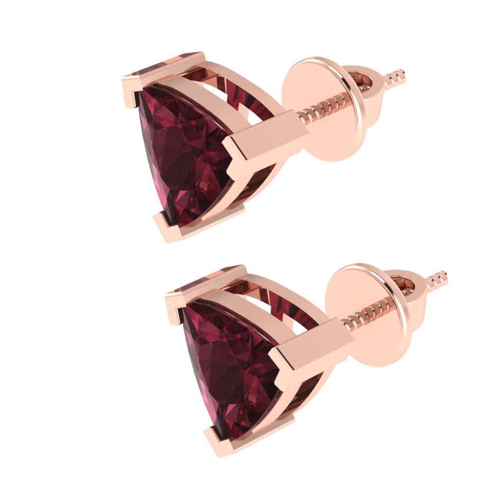 rose gold plated sterling silver trillion shape garnet january birthstone stud earrings