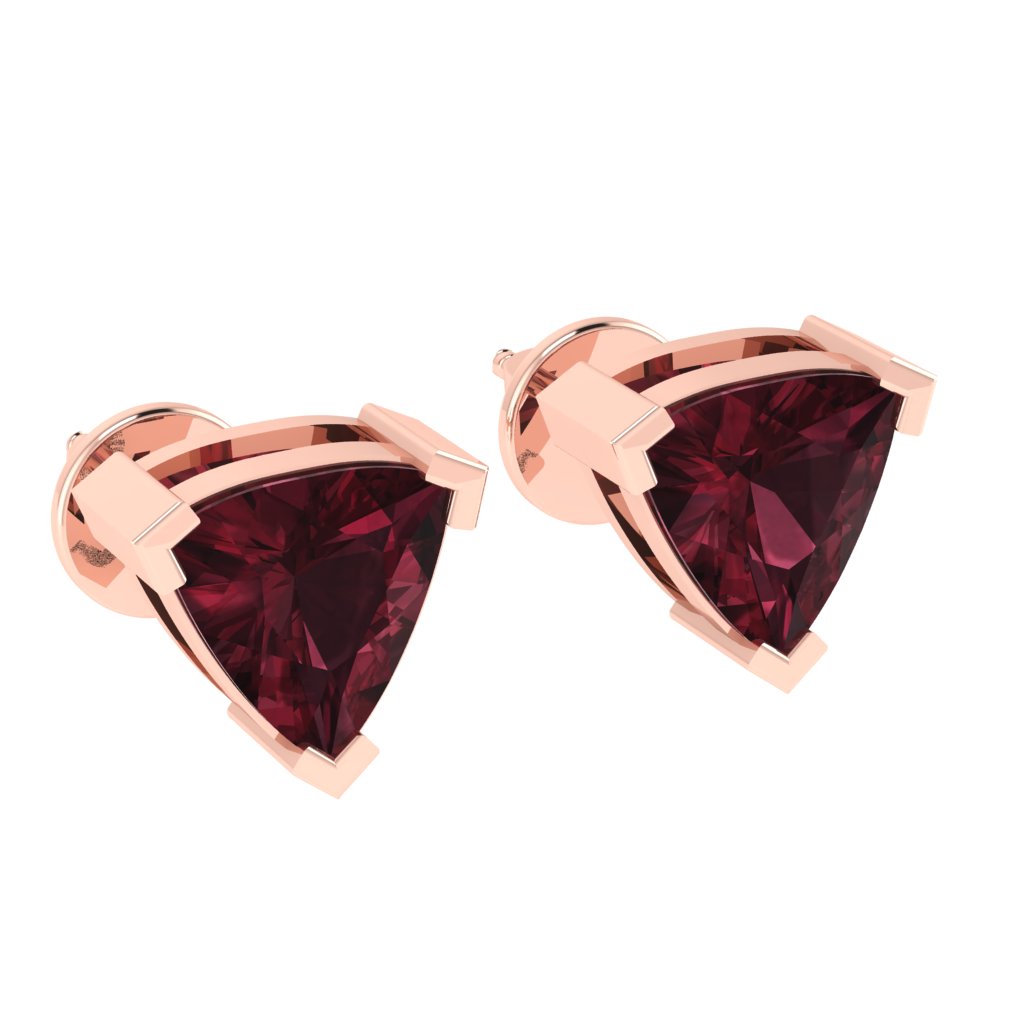 rose gold plated sterling silver trillion shape garnet january birthstone stud earrings