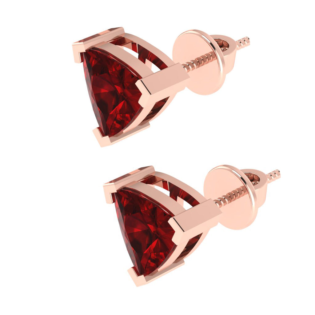 rose gold plated sterling silver trillion shape ruby july birthstone stud earrings