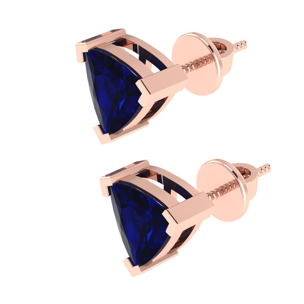 rose gold plated sterling silver trillion shape sapphire september birthstone stud earrings