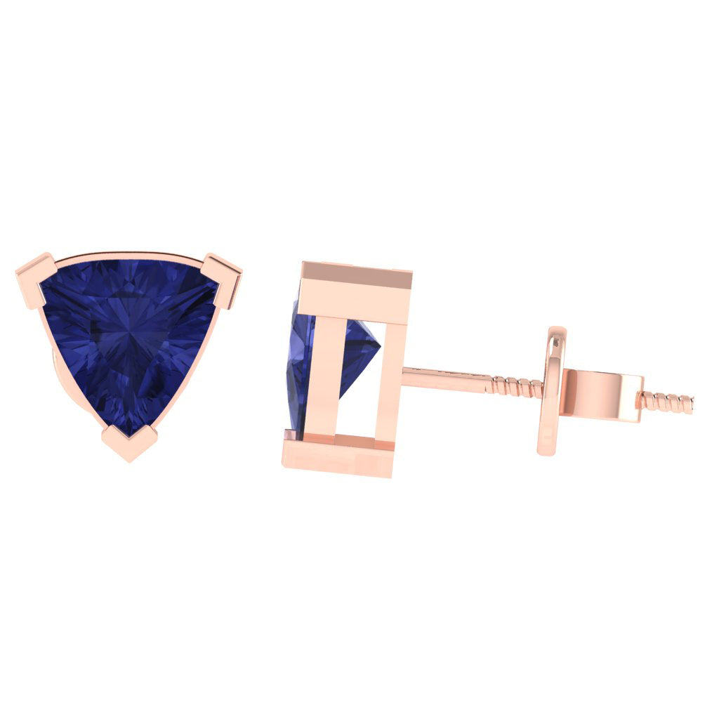 rose gold plated sterling silver trillion shape tanzanite december birthstone stud earrings