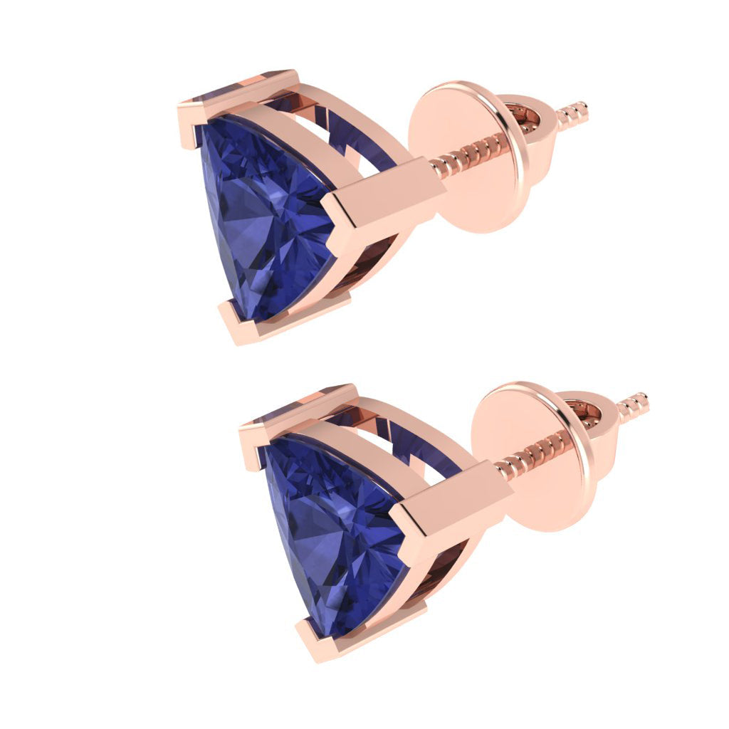 rose gold plated sterling silver trillion shape tanzanite december birthstone stud earrings