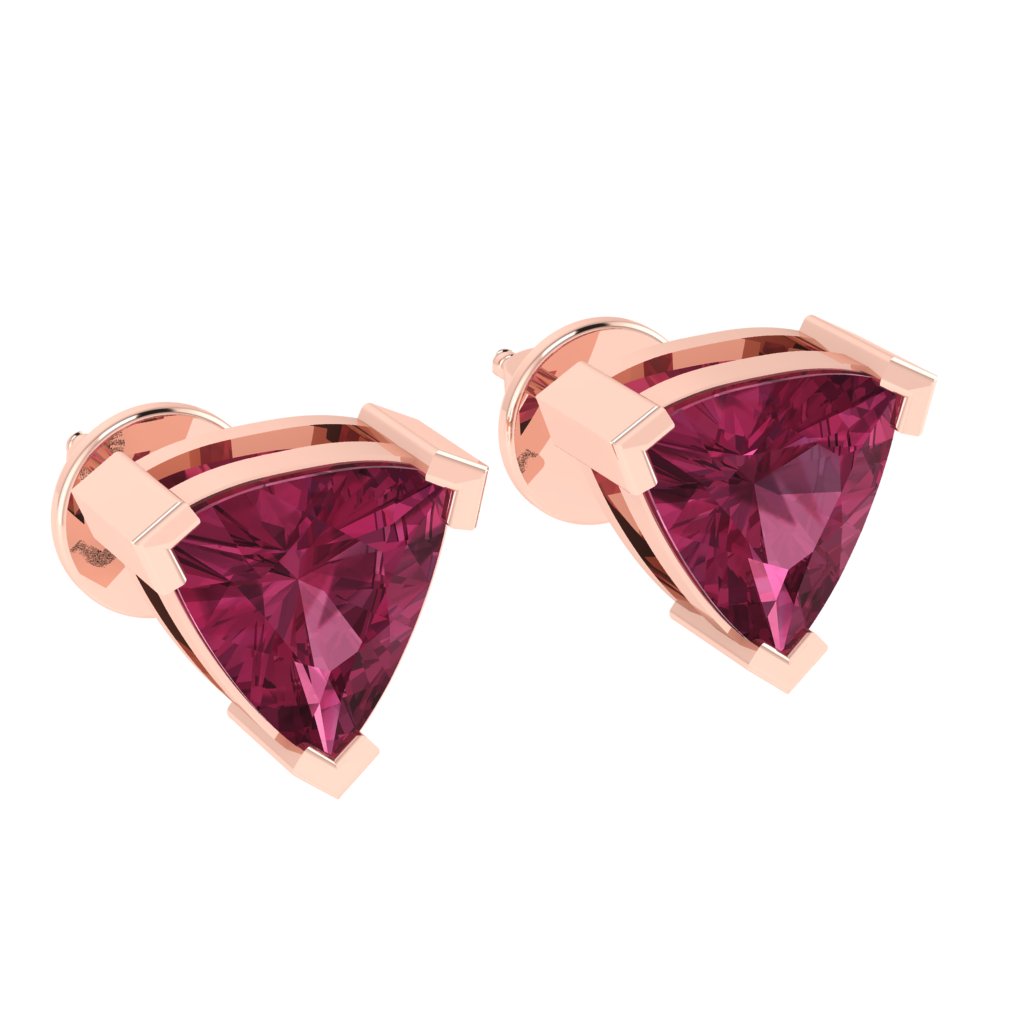 rose gold plated sterling silver trillion shape tourmaline october birthstone stud earrings