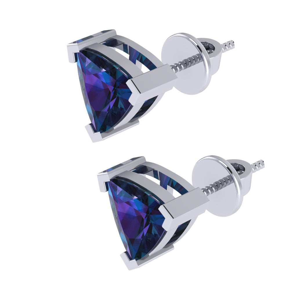 white gold plated sterling silver trillion shape alexandrite june birthstone stud earrings