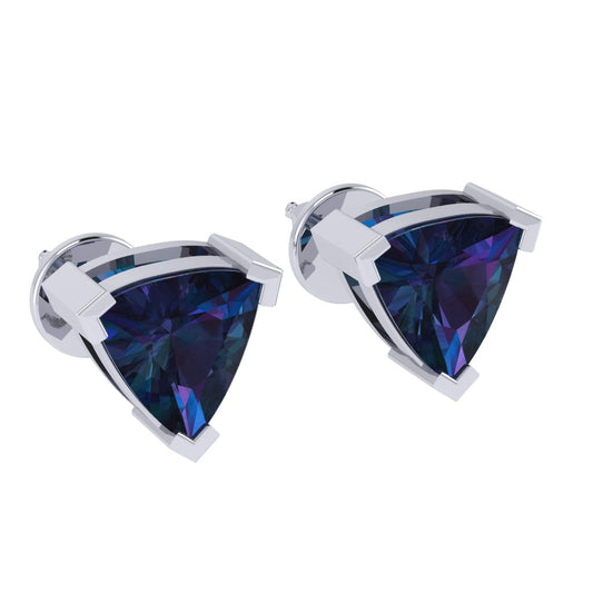 white gold plated sterling silver trillion shape alexandrite june birthstone stud earrings