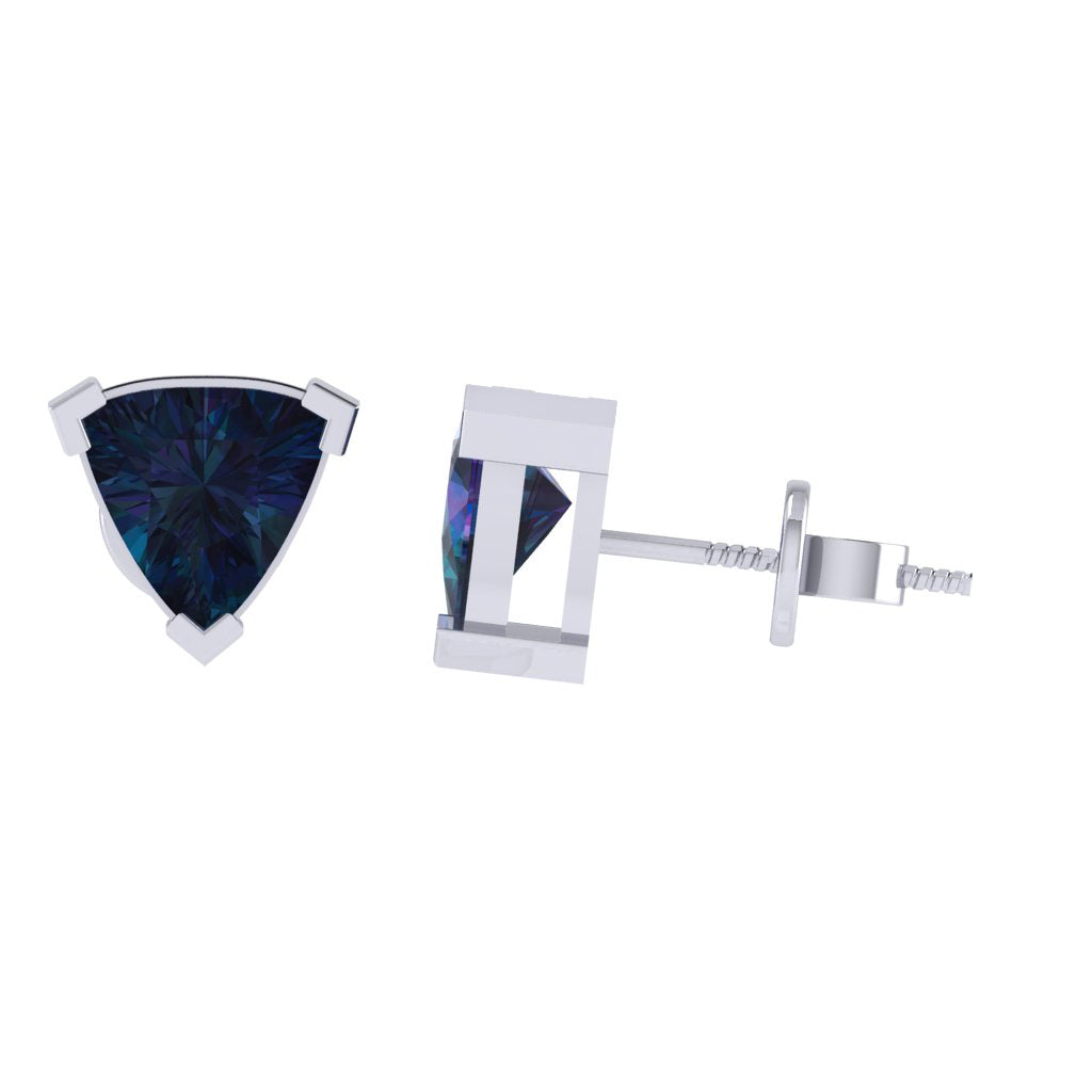 white gold plated sterling silver trillion shape alexandrite june birthstone stud earrings