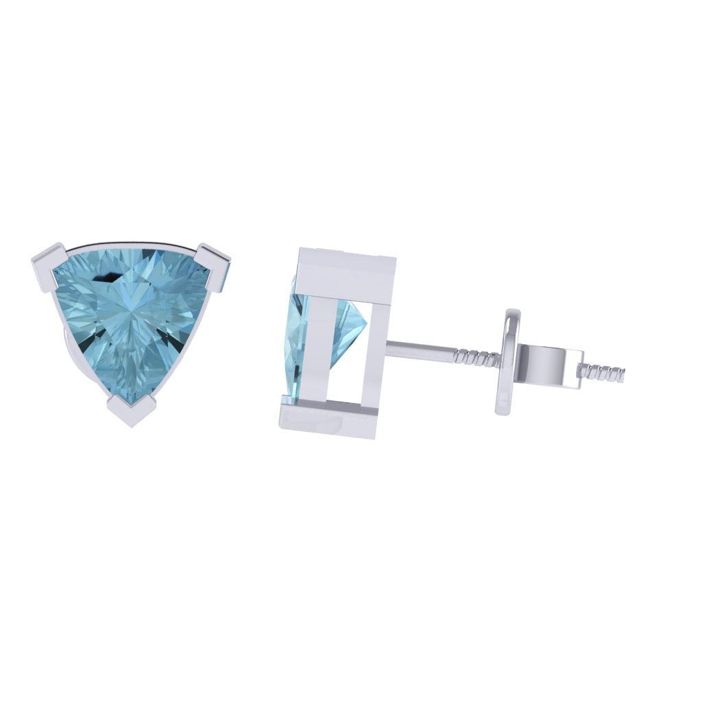 white gold plated sterling silver trillion shape aquamarine march birthstone stud earrings
