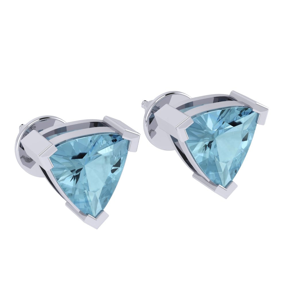 white gold plated sterling silver trillion shape aquamarine march birthstone stud earrings