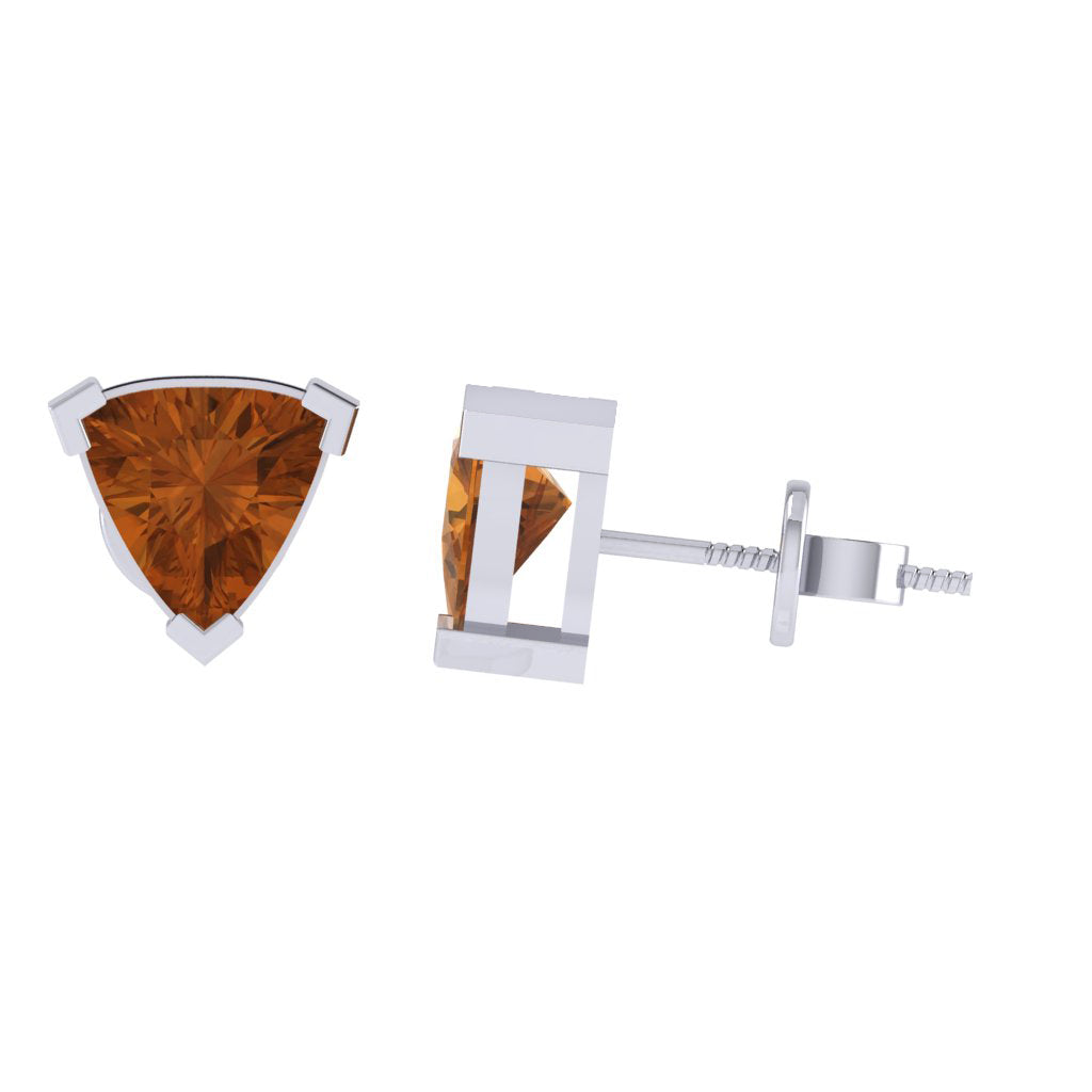 white gold plated sterling silver trillion shape citrine november birthstone stud earrings