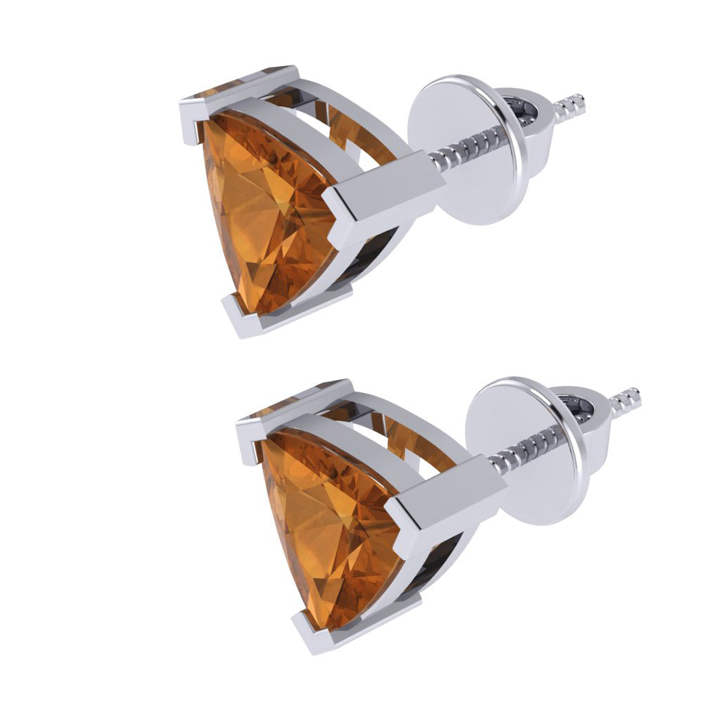 white gold plated sterling silver trillion shape citrine november birthstone stud earrings