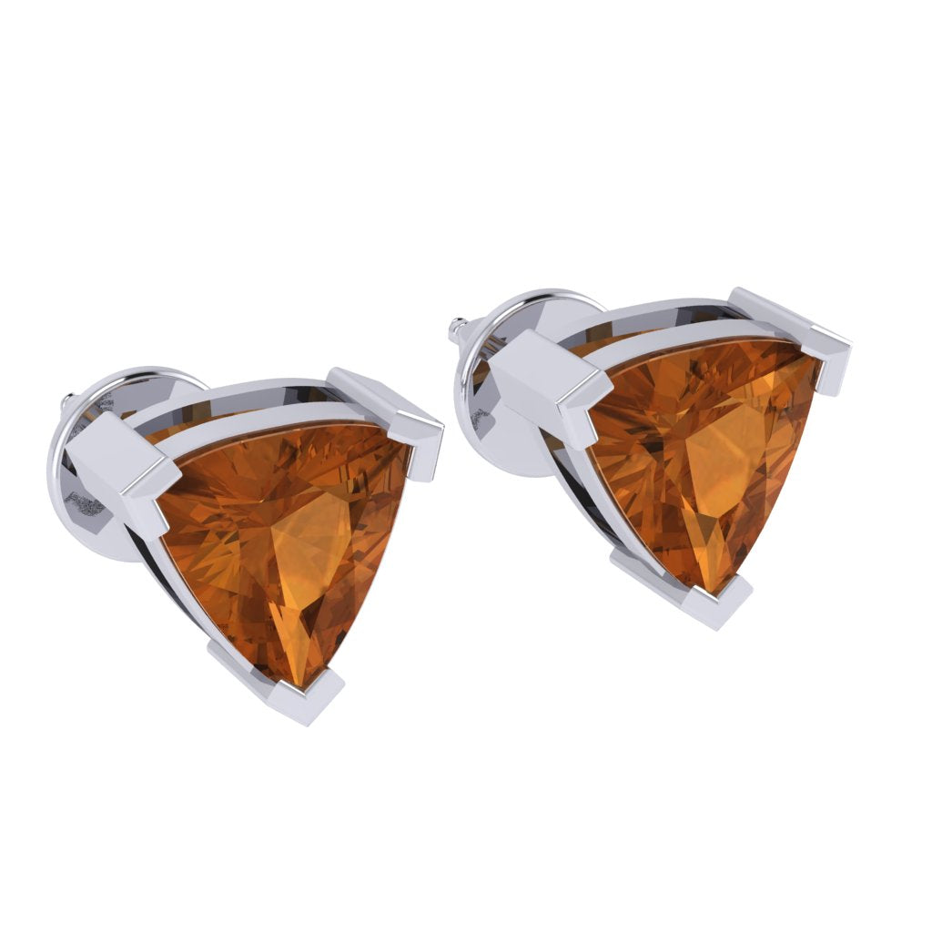 white gold plated sterling silver trillion shape citrine november birthstone stud earrings