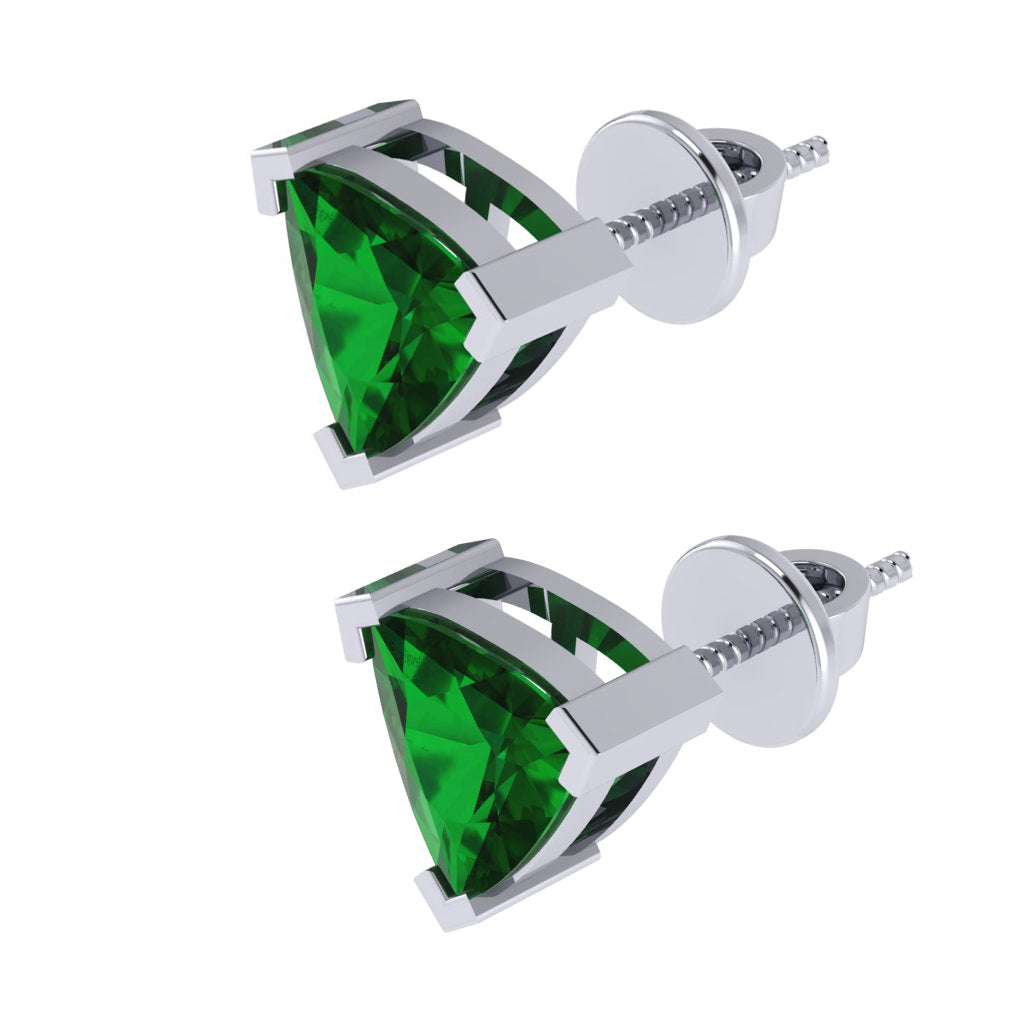 white gold plated sterling silver trillion shape emerald may birthstone stud earrings