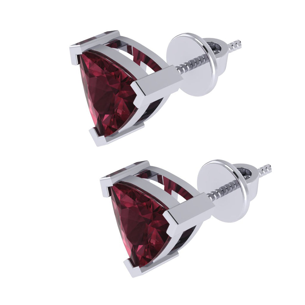 white gold plated sterling silver trillion shape garnet january birthstone stud earrings
